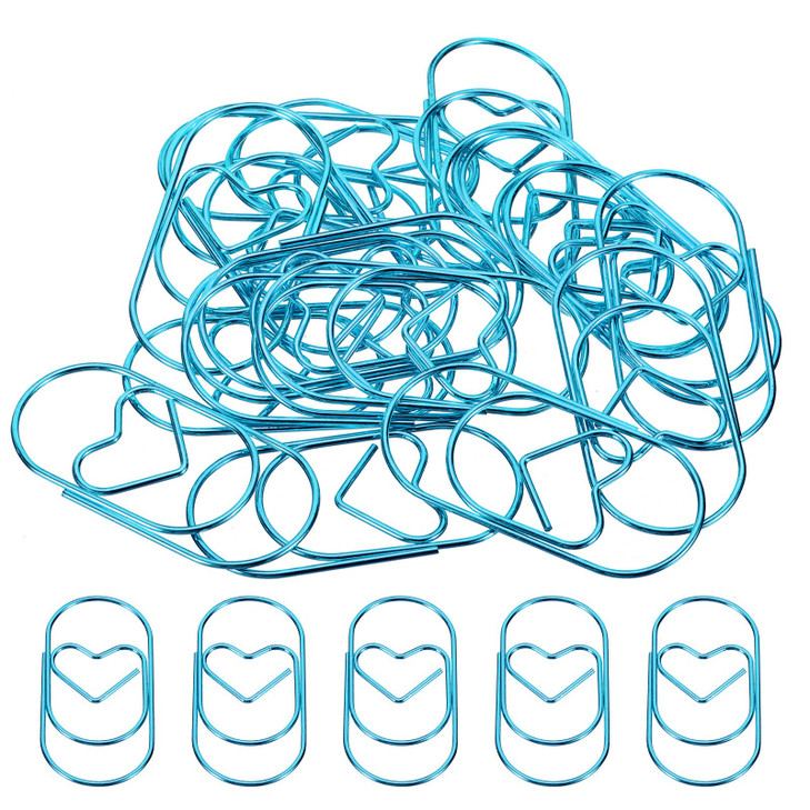MECCANIXITY Paper Clip HeartShaped Cute Decorative Fun Clips Bookmarks 2 Inch Blue for Organize Office Home Pack of 20