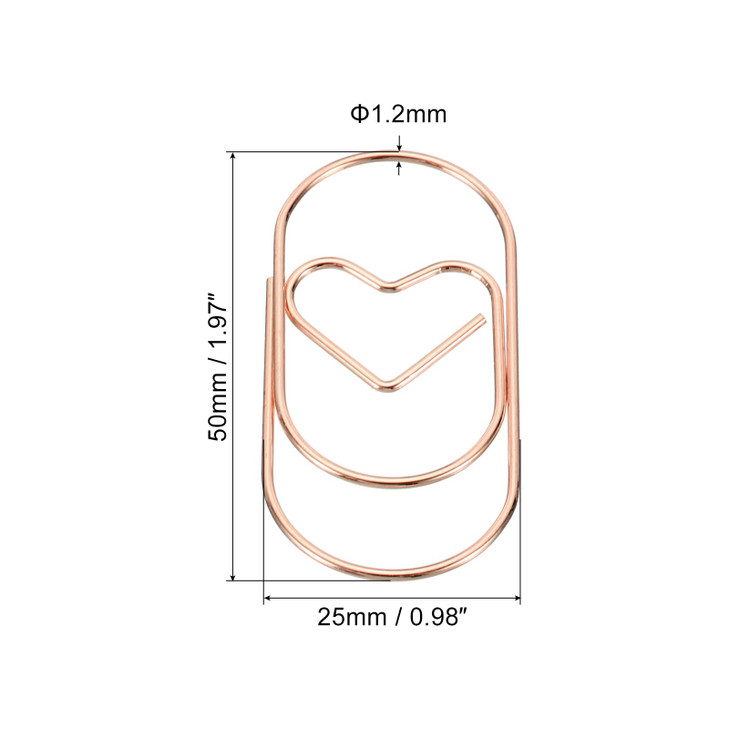 MECCANIXITY Paper Clip HeartShaped Cute Decorative Fun Clips Bookmarks 2 Inch Rose Gold for Organize Office Home Pack of
