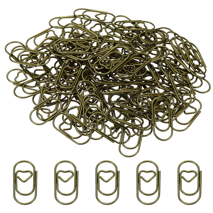 MECCANIXITY Paper Clip HeartShaped Cute Decorative Fun Clips Bookmarks 08 Inch Bronze Tone for Organize Office Home Pack