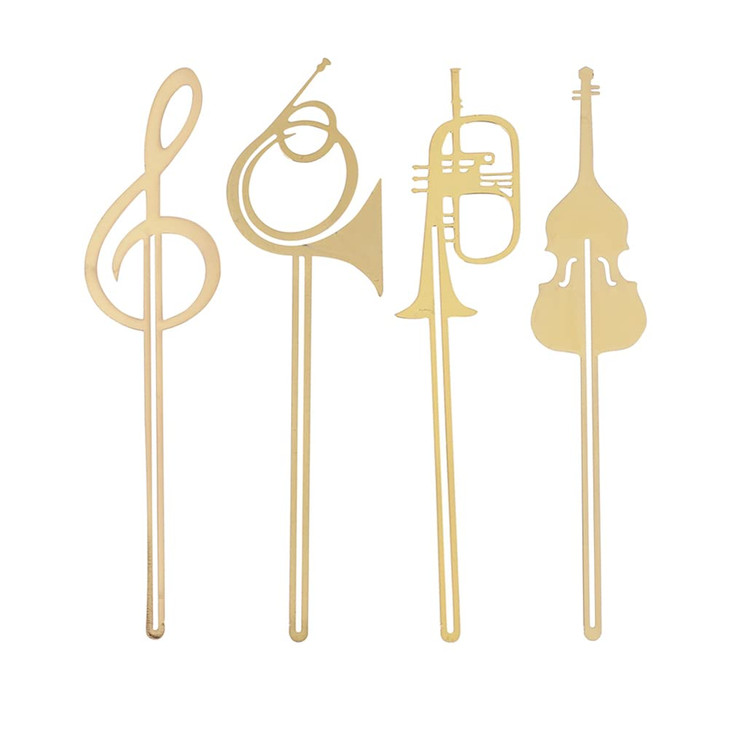 ARFUKA 4pcs Bookmarks Cute Gold Musical Instruments Metal Book Markers Bookmark Page Markers for Books Paper Clips Offic