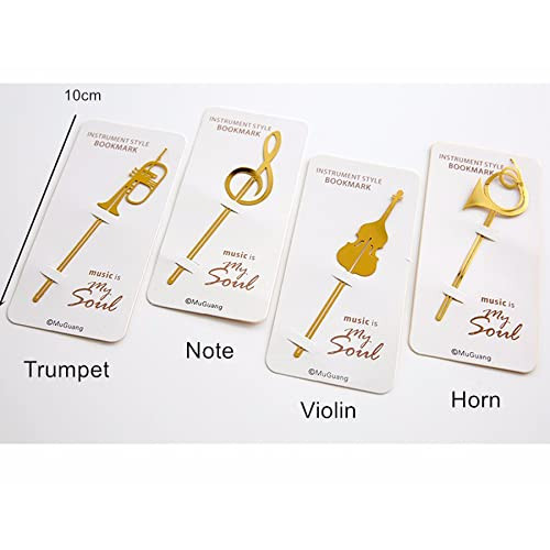 ARFUKA 4pcs Bookmarks Cute Gold Musical Instruments Metal Book Markers Bookmark Page Markers for Books Paper Clips Offic