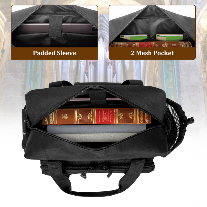 Damero Large Bible Bag for Men Bible Tote Bag Church Bag with Cup Holder Bible Cover Bag for Bible Study Supplies Black