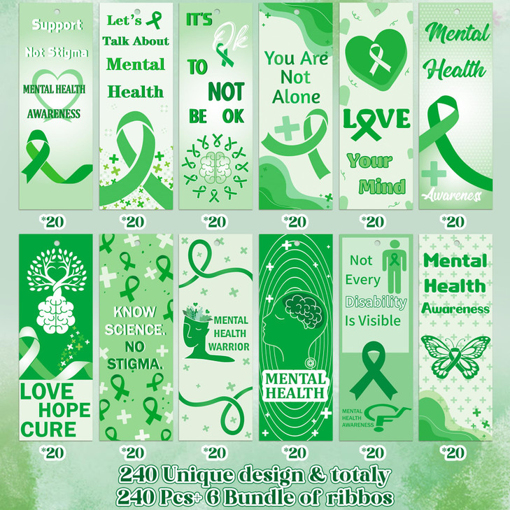 Haooryx Mental Health Awareness Bookmarks 246Pcs Support Not Stigma Book Marks Know Science No Stigma Not Every Disabili