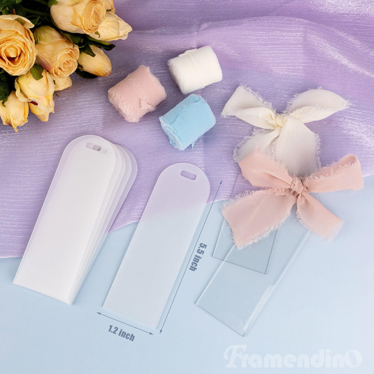 Framendino 30 Pack 3 mm Acrylic Bookmark Blanks Clear with Ribbon for DIY Crafts