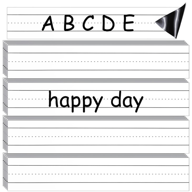 Spakon 20 Pcs Magnetic Sentence Strips for Teacher 12x3 Inch Magnetic Dry Erase Sentence Strips Lined Erasable Tape Reus