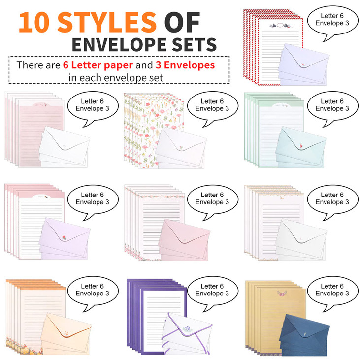Zonon 90 Pieces Stationery Set with Envelopes Include 60 Letter Writing Paper 30 Envelopes and 48 Colorful Round Dot Dec