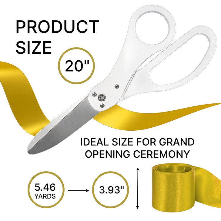 20 Inch White Giant Scissors Extra Large Ceremonial Cutting Tool with Gold Ribbon for Grand Opening Event Supplies Decor