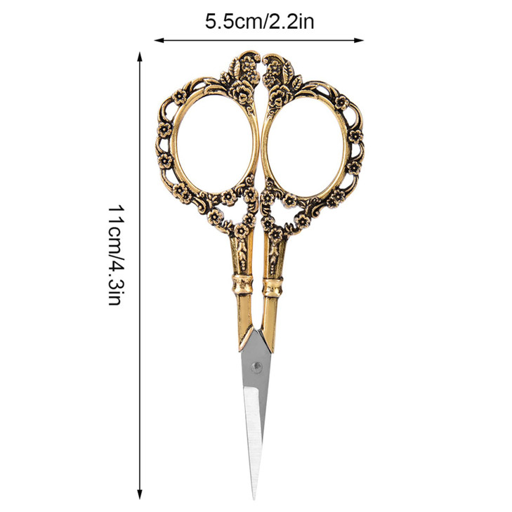 Vintage Flower Pattern Stainless Steel Sewing and Embroidery Scissors Gold Zinc Alloy Handle for Needlework