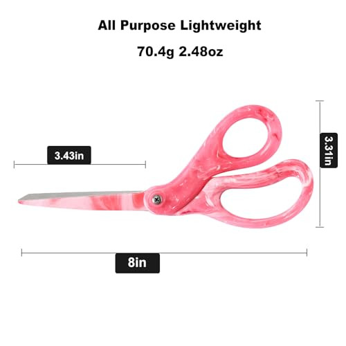 LIVINGO All Purpose Scissors 8 Sharp Heavy Duty Fabric and Paper Shears with Gradient Pink Color Coating Stainless Steel