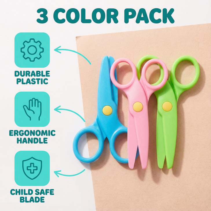 YAFIYGI 3 Packs Toddler Scissors with Paper Toddler Scissors Kit Plastic 3 Colour Scissor for Adult CraftsTraining for P