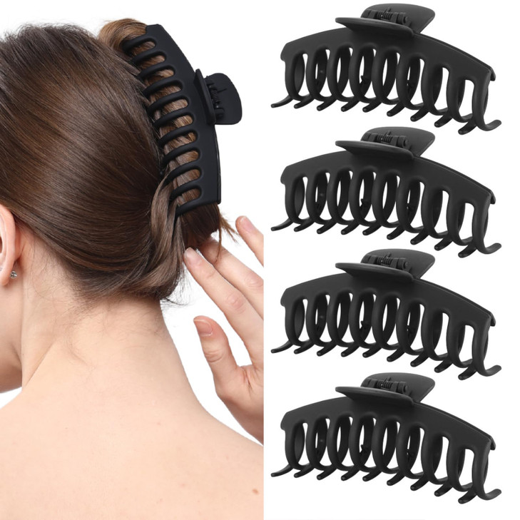 5 Inche Extra Large Claw Clips Hair Clips for Thick Hair and Long Hair, 4 Pack Xl Jumbo Claw clips, Oversized Matte Non-slip Hair Clips for Women, Bi