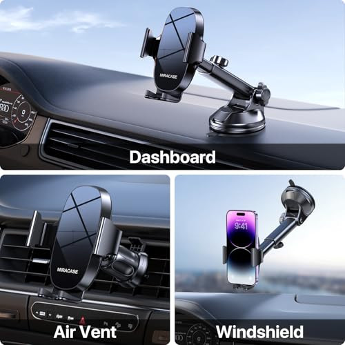 Miracase 3-in-1 Cell Phone Holders for Your Car, Universal Car Phone Holder Mount for Dashboard Air Vent Windshield Compatible with iPhone16 15 14 13
