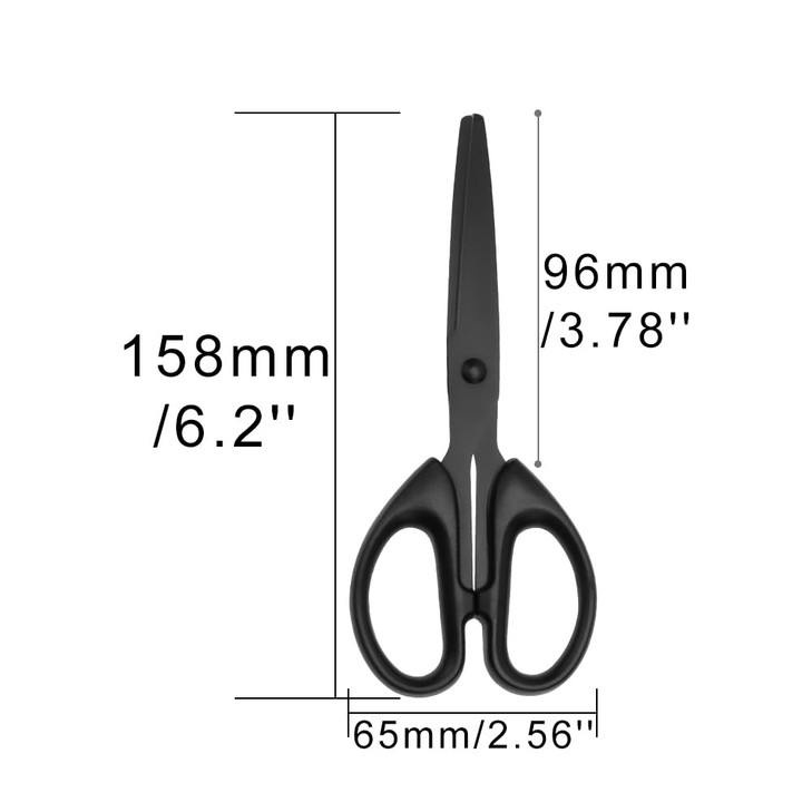 Office Scissors 6 Black Metal All Purpose Straight Small Scissors Stainless Steel Sharp Blades ABS NonSlip Handles Sciss