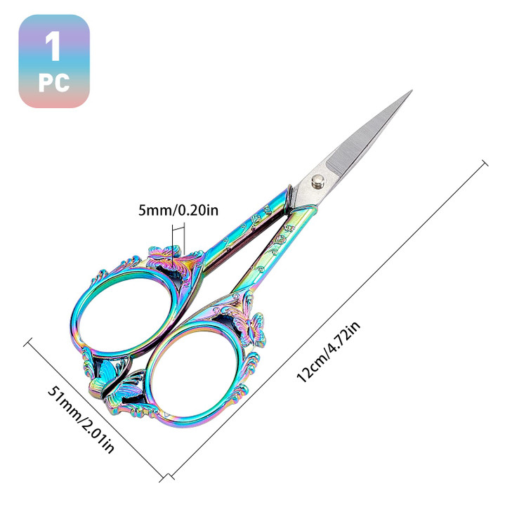 SUNNYCLUE 1Set 47Inch Stainless Steel Sewing Scissors Butterfly Pattern Vintage Style Pointed Tip Embroidery Shears for
