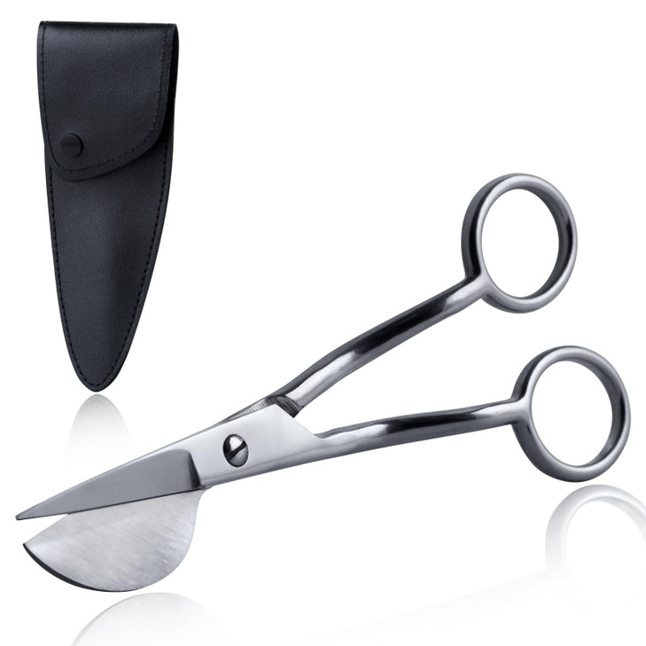 SPEEDWOX 6 Duckbill Shears for Art Duck Bill Applique Scissors Double Bent Curved Offset Handle Scissors with Pouch Slee