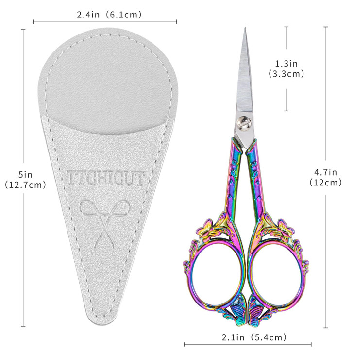 Vintage Stainless Steel Scissors Small Sewing Crochet Scissors for Needlework Craft Art Work Manual DIY Tool with PU Lea