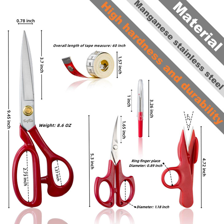 Fengliren Sewing Scissors Professional 9 inch Heavy Duty Fabric Shears for Tailoring Leather Cloth Red Industrial Streng