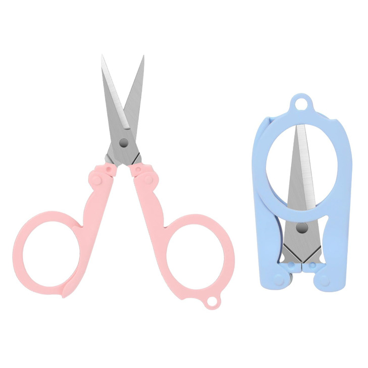 2Pcs Mini Folding Badge Reel Scissors Stainless Steel Scissors with Safety Cap Mini Shear Tiny Cutter for Crafting Sewin