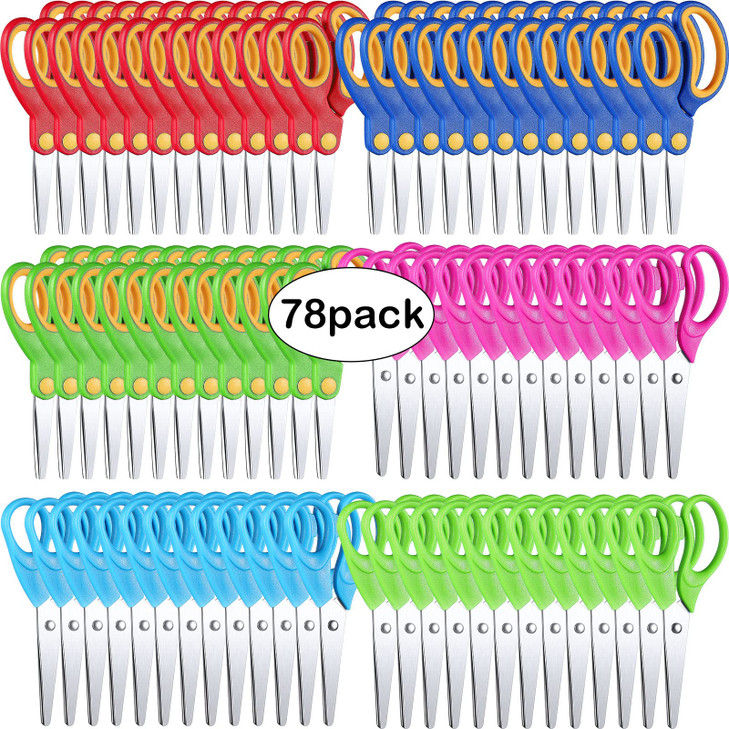 Reginary 78 Pcs Kids Scissors Bulk 5 Inch Student Children Blunt Tip Safety Scissors Multipurpose Rounded Tip for Office