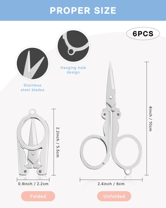 YETOOME 6 Pcs Folding Scissors Stainless Steel Folding Small Portable Travel Scissors for Craft Camping Office School Ou