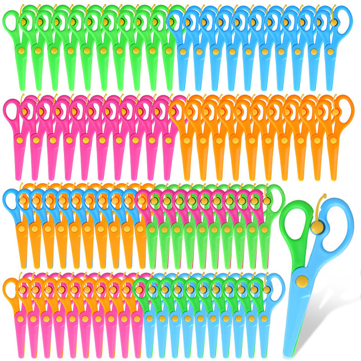 Lanties 80 Pcs Plastic Scissors for Toddler Bulk Anti Pinch Safety Scissors for Kids for Preschool Practice Training Sch