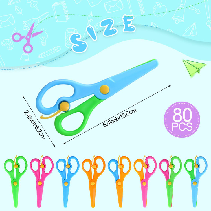 Lanties 80 Pcs Plastic Scissors for Toddler Bulk Anti Pinch Safety Scissors for Kids for Preschool Practice Training Sch