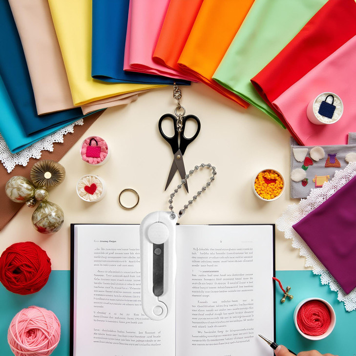 White Folding Scissors Safe Portable Travel Scissors Foldable Telescopic Cutter Pocket Mini Scissor with Keychain Craft