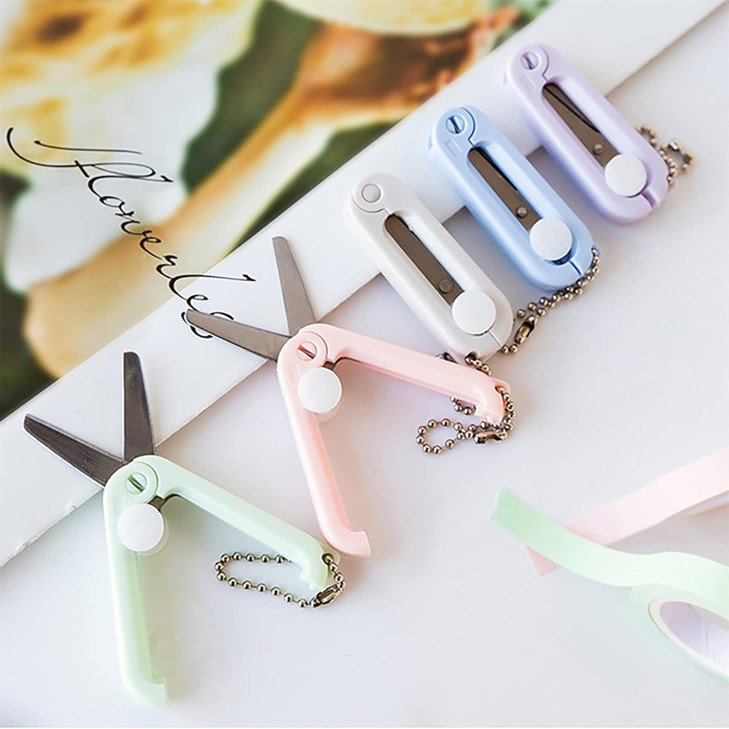 Blue Mini Scissors with Key Chain Mini Telescopic Small Foldable Scissors Portable Safe Pocket Travel Scissors Retractab
