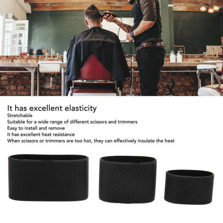 Estink Clipper Bands, Pack of 3 Professional Black Silicone Slip Heat Electric Clipper Protective Electric Clipper Bands for Salon Baber Tool Scissor