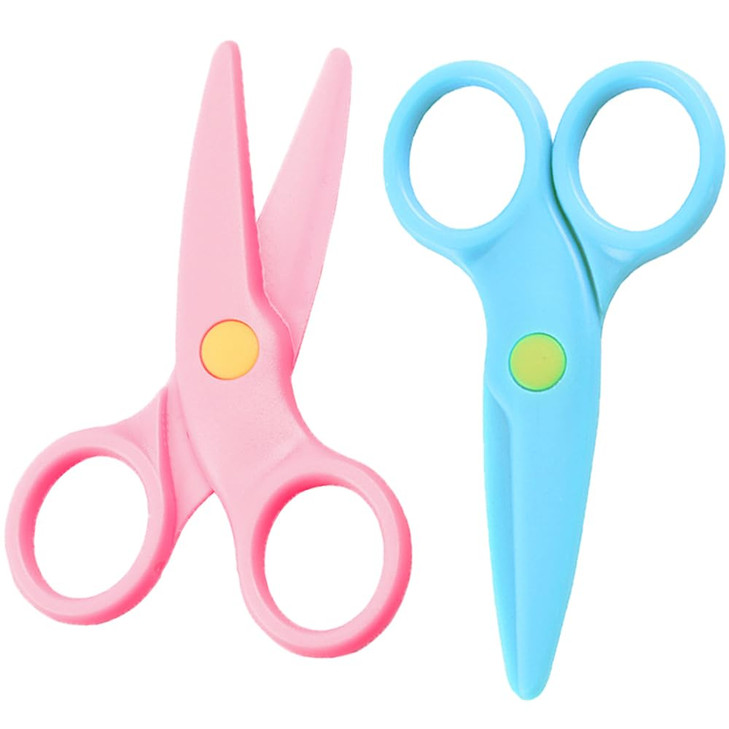 2Pcs All Plastic Scissors Safety Scissors Craft Shears for Kids Toddlers DIY Craft Projects Preschool Training Shears Ba