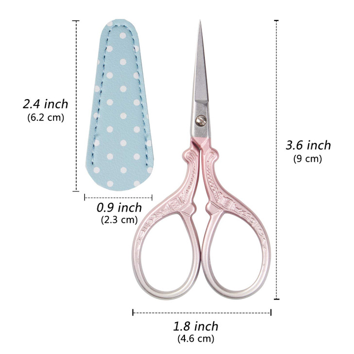 Hisuper Small Thread Scissors 36Inch Stainless Steel Classic Scissors with Leather Cover Sewing Scissor DIY Tools Small
