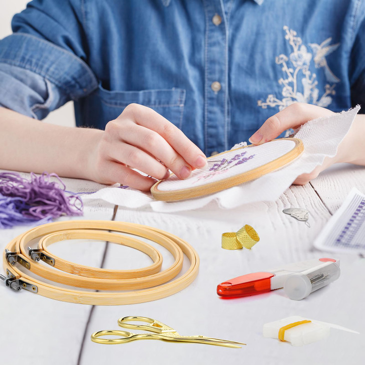 Mudder 53 Pieces Cross Stitch Tool Embroidery Starter Kit Includes Bamboo Circle Cross Stitch Hoop Ring Sewing Scissors