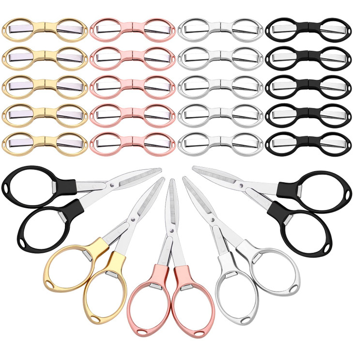 Tatuo 25 Pcs Mini Folding Scissors Portable Travel Stainless Steel Badge Scissors Bulk Foldable Glasses Shaped Shear Tel