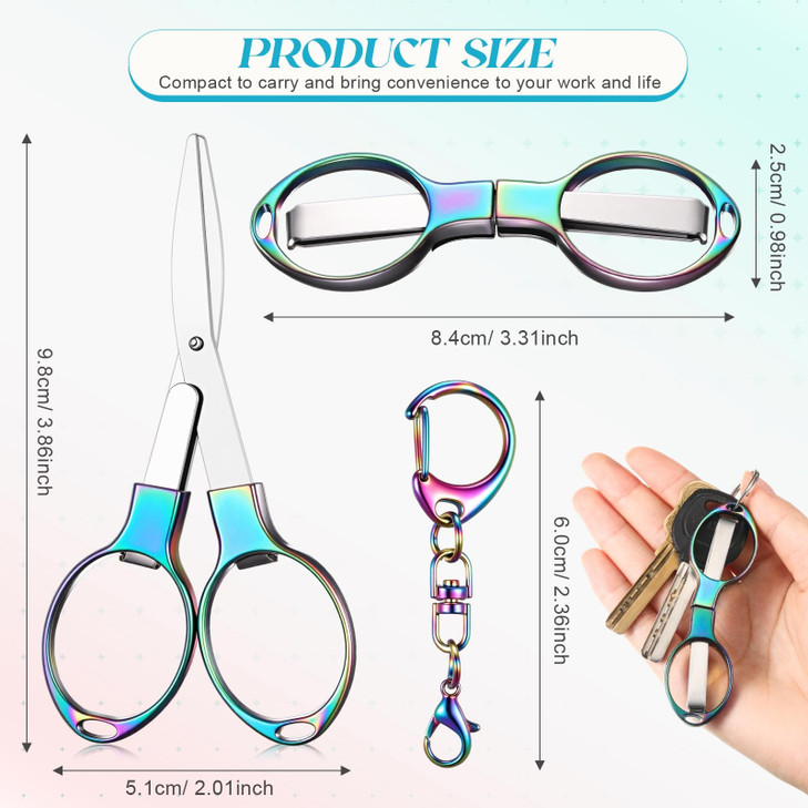 Lanties 12 Pcs Folding Stainless Steel Scissors with 12 Keychains Portable Mini Badge Safety Scissors for Nurse Travel O