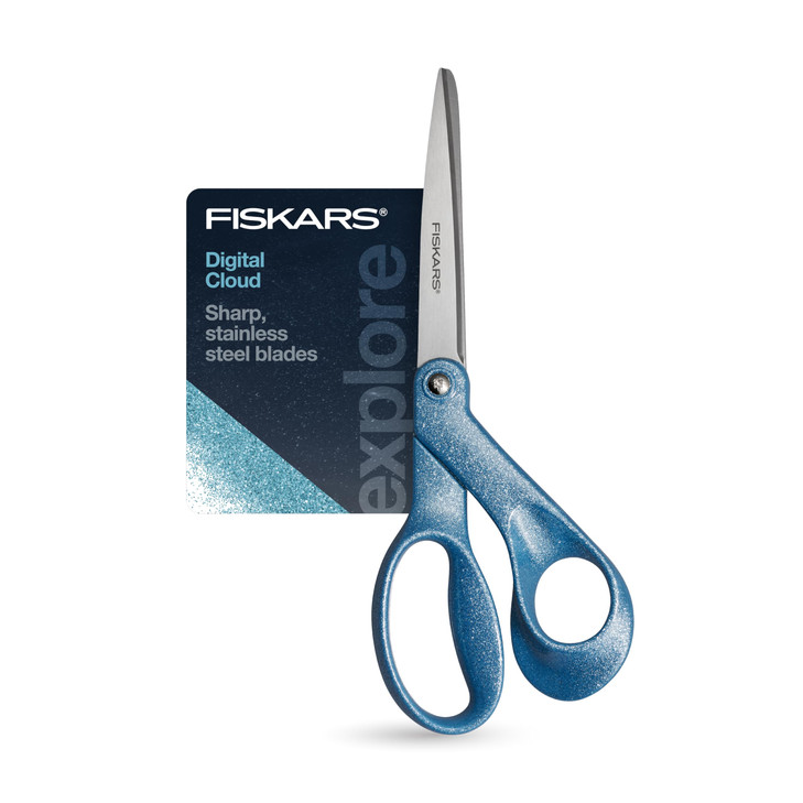 Fiskars Explore Scissors Design Collection Glitter Digital Cloud 8 Inches