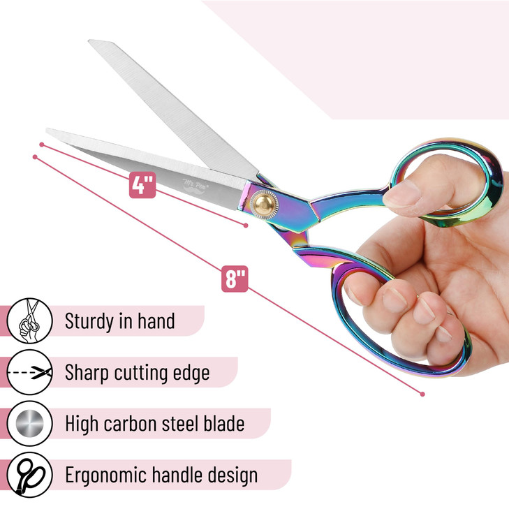 Mr Pen Premium Rainbow Tailor Scissors 8inch Carbon Steel Heavy Duty Fabric Cutter