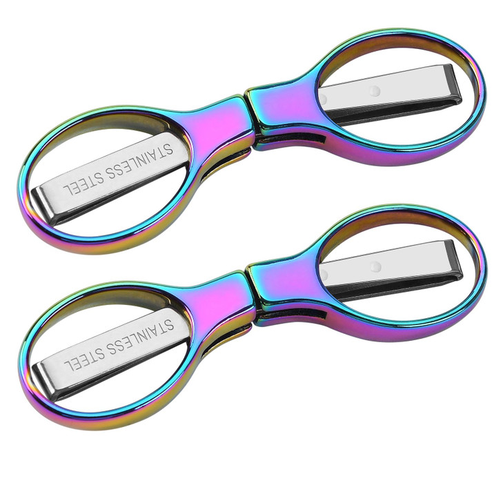 2Pcs Rainbow Folding ScissorsPortable Stainless Steel Telescopic Cutter Safety Foldable Pocket Badge Small Scissors for