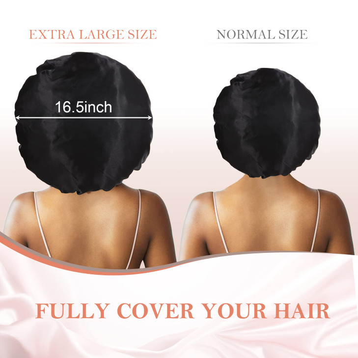 3Pcs Bonnets Silk Bonnet for Sleeping, Extra Large Satin Hair Bonnets for Sleeping Black Curly Hair Women Jumbo Bonnet with Tie Band Braids