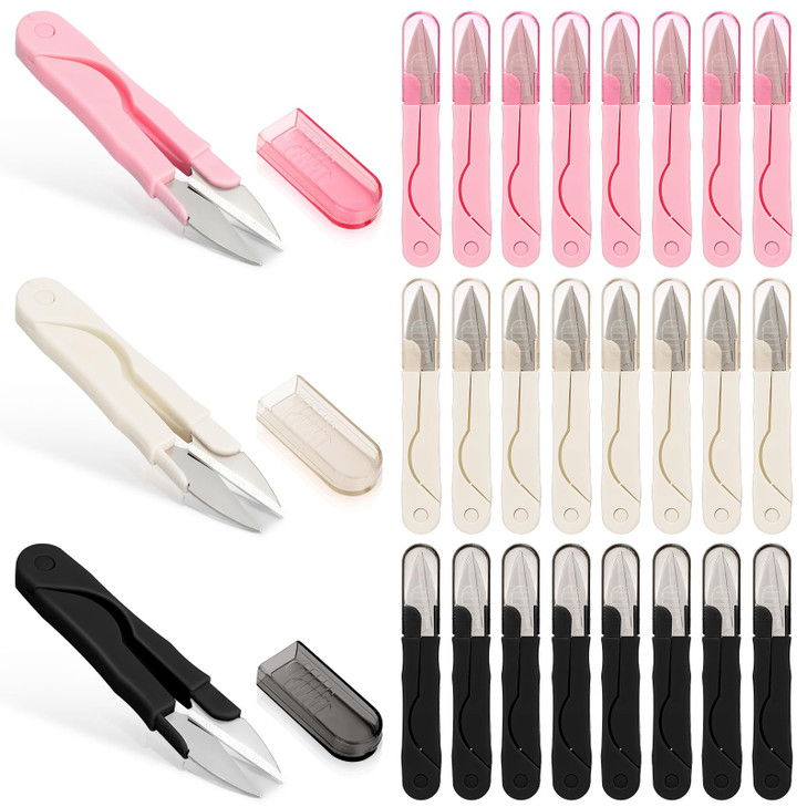 Mudder 24 Pcs U Shape Sewing Scissors with Protective Safety Cover Mini Snippers Shears Small Trimming Nipper Clipper fo