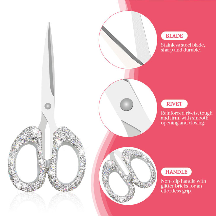 Koqye 63Inch Rhinestone Scissors Stainless Steel Cute Scissors for Office Home Crafting Decorative Bling Handle Paper Cu