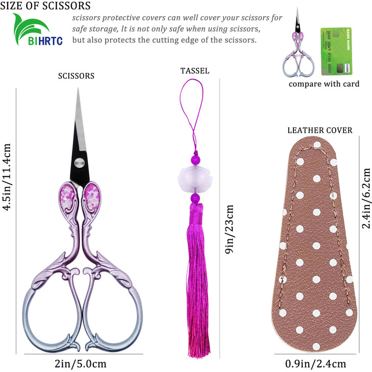 BIHRTC Cross Stitch Scissors Sharp Stainless Steel Dressmaker Scissor with Cover Tassel Vintage Needlework Shears for Em