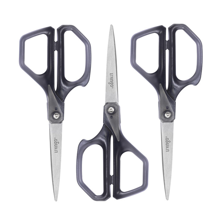 LIVINGO Scissors All Purpose for Office 3 Pack 8 Inch Sharp Stainless Steel Heavy Duty Fabric Paper Cutting Shears for C