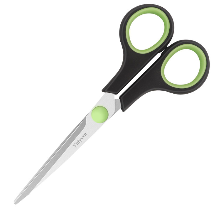 Vutyvve Scissors Stainless Steel Blades Soft Grip for Home School Office Black and Green 6 inch