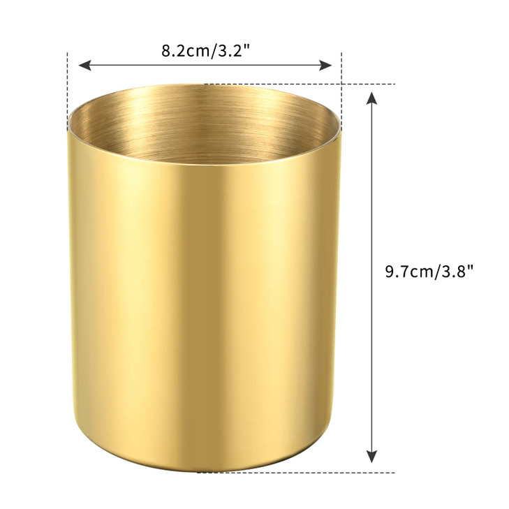 Bidponds 2 Packs Gold Round Stainless Steel Pen HolderPencil Cup Desktop Stationery OrganizerVacuum Plating Makeup Brush
