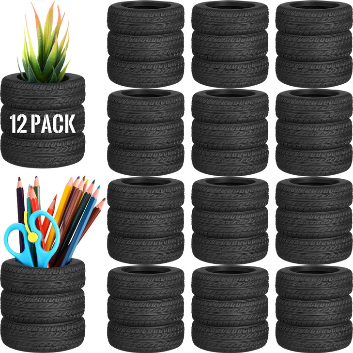 Crtiin 12 Pcs Operation Christmas Box Items Bulk Tire Shaped Pen Holder Car Tire Pencil Holder Stack Stationery Accessor