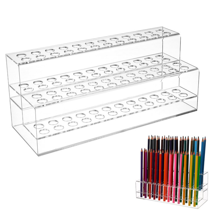 Cabilock Pen Stand DisplayAcrylic Pen Holder 48Slots Makeup Brush Display Stand Eyebrow Pen Art Brush Rack Organizer for