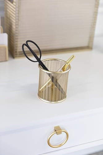 BLU MONACO Gold Metal Mesh Pen Holder for Desk Cute Pen Holder for Desk for Women Wire Mesh Desk Organizer Pencil Cup fo
