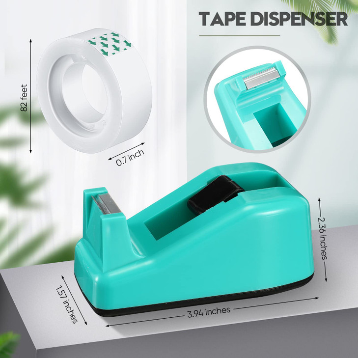 Tape Dispenser Desk with 12 Rolls Transparent Cute Small Tape Dispenser Packing Refills Invisible for Xmas Gift Wrapping