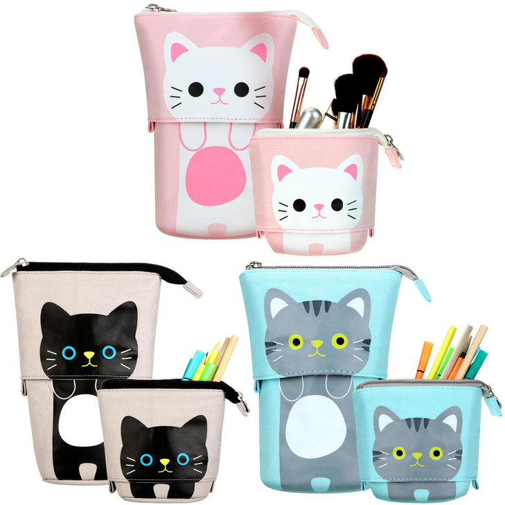 Outus 3 Pcs Standing Pencil Case Cute Stand up Pencil Pouch Telescopic Pen Holder Kawaii Stationery Pouch Makeup Cosmeti