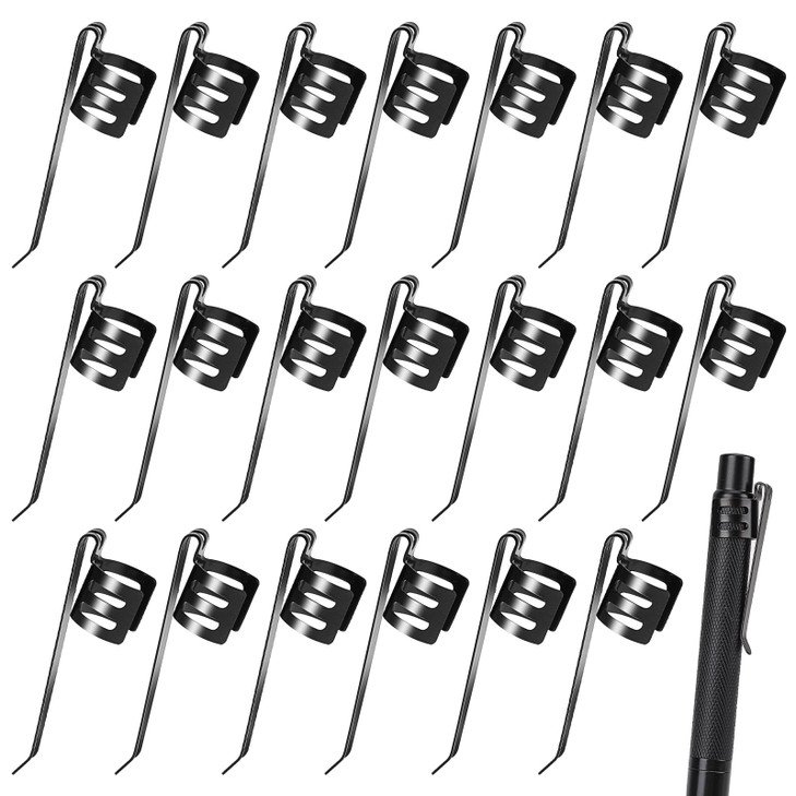 Mozeat Lens 20 Pieces Flashlight Clip Pen Clips Metal Pencil Loop Clip Space Pen Alloy Pen Clips Black Pocket Clip Porta